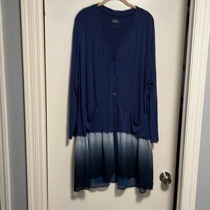 LOGO By Lori Goldstein Knit Cardigan with Ombré Chiffon Trim